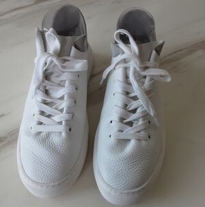 Sam Edelman Poppy White Pebble Leather Sneakers Sz 8.5